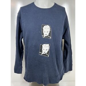 VTG Fresh Produce Navy Blue Long Sleeve Sweater Sewn Patchwork Mom Womens SZ M